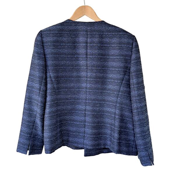 KASPER Blue Black Space Dye Stripe Collarless Jacket Blazer Size 16 P Open Front - Picture 7 of 8